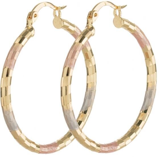 18K Gold Plated Hollow Carved Geometry Huggie Hoop Earrings - Picture 2 of 6